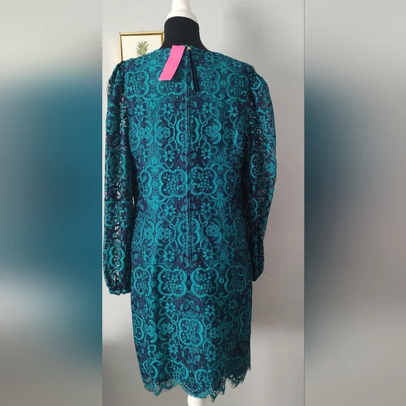 Lilly Pulitzer Women dress size 16 Lace  Color Valencia Teal Zipper Long Sleeve - Picture 9 of 15